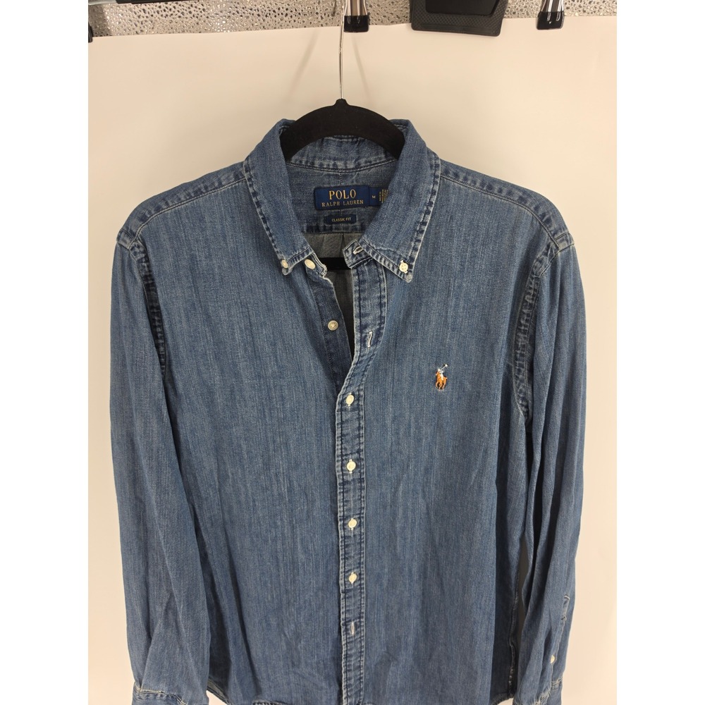 Polo Ralph Lauren Mens Classic Fit Denim Button Down Shirt Medium Blue Wash M